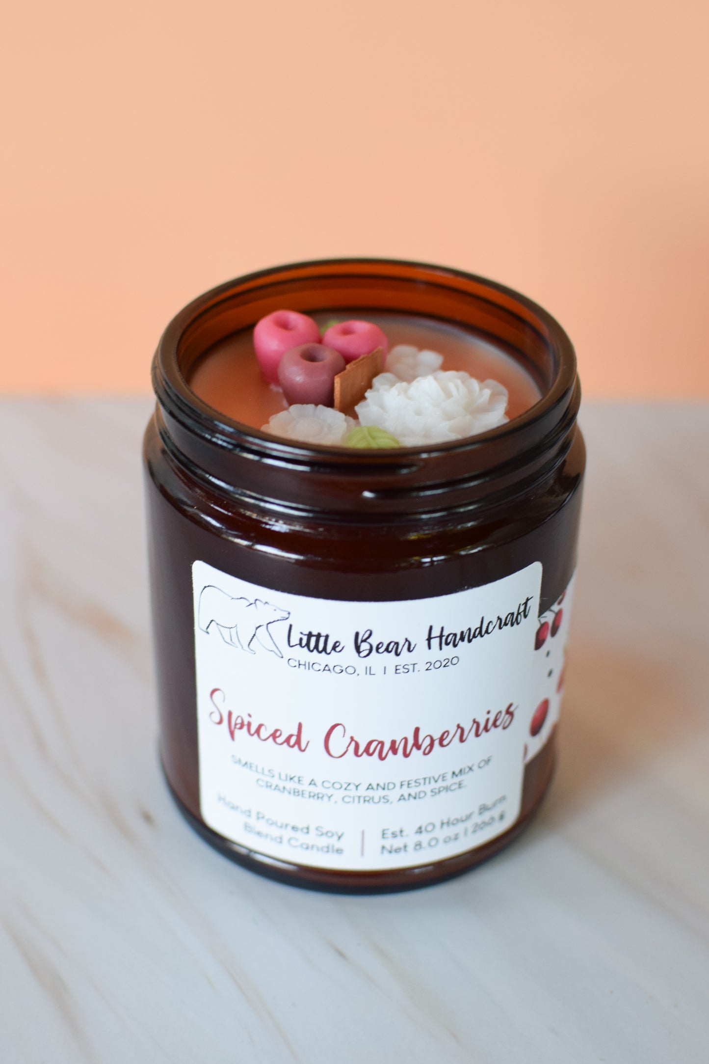 Spiced Cranberries Decorated Candle with Wood Wick