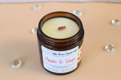 Apple & Sage Decorated Wood Wick Candle