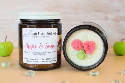 Apple & Sage Decorated Wood Wick Candle