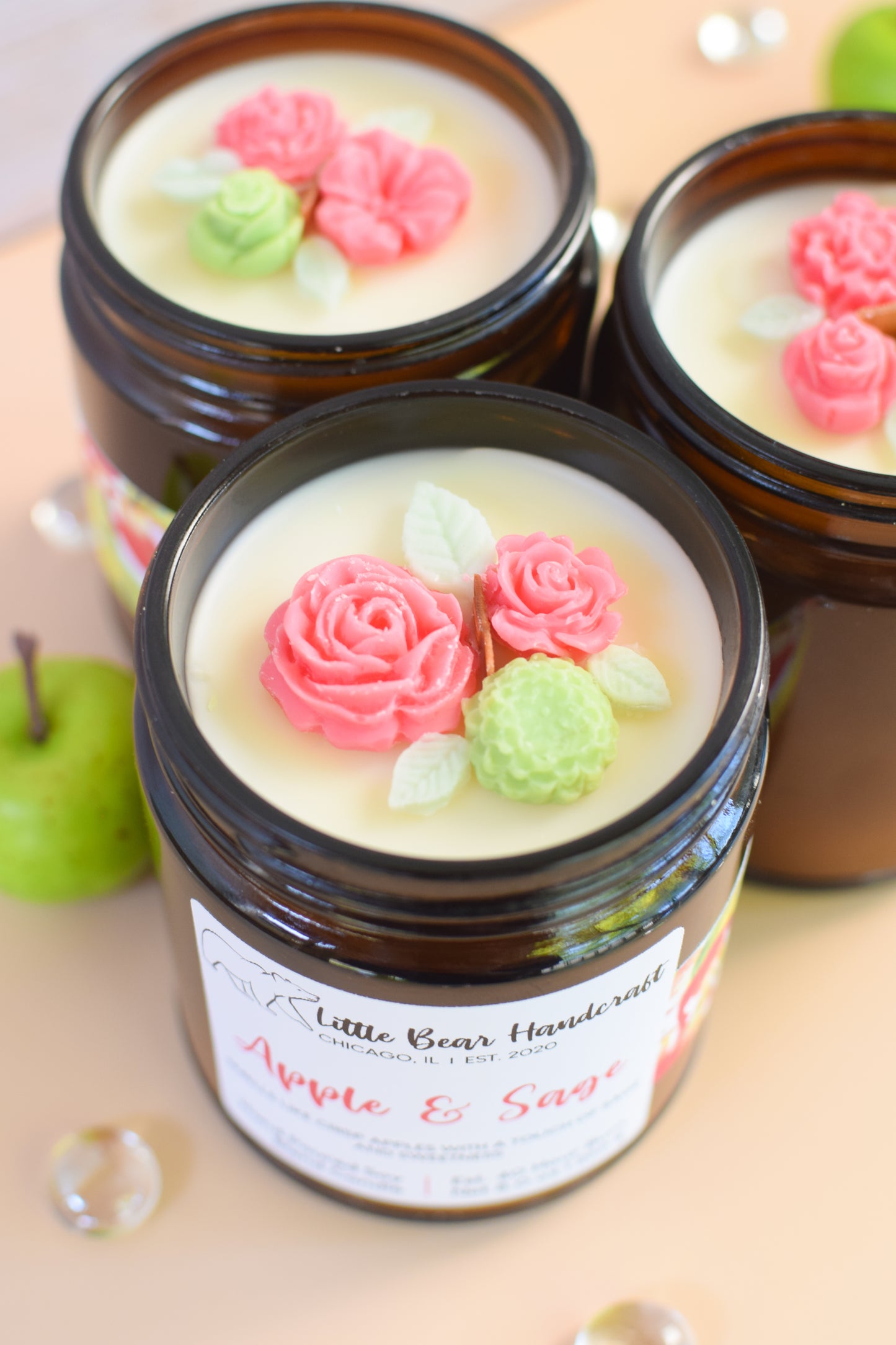 Apple & Sage Decorated Wood Wick Candle