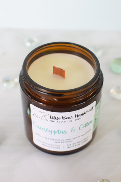 Eucalyptus & Cotton Decorated Wood Wick Candle
