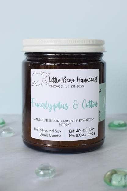 Eucalyptus & Cotton Decorated Wood Wick Candle