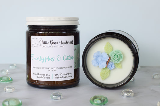 Eucalyptus & Cotton Decorated Wood Wick Candle