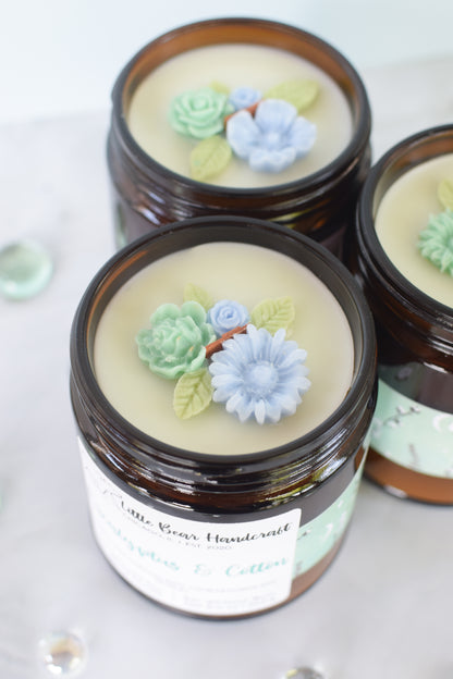 Eucalyptus & Cotton Decorated Wood Wick Candle