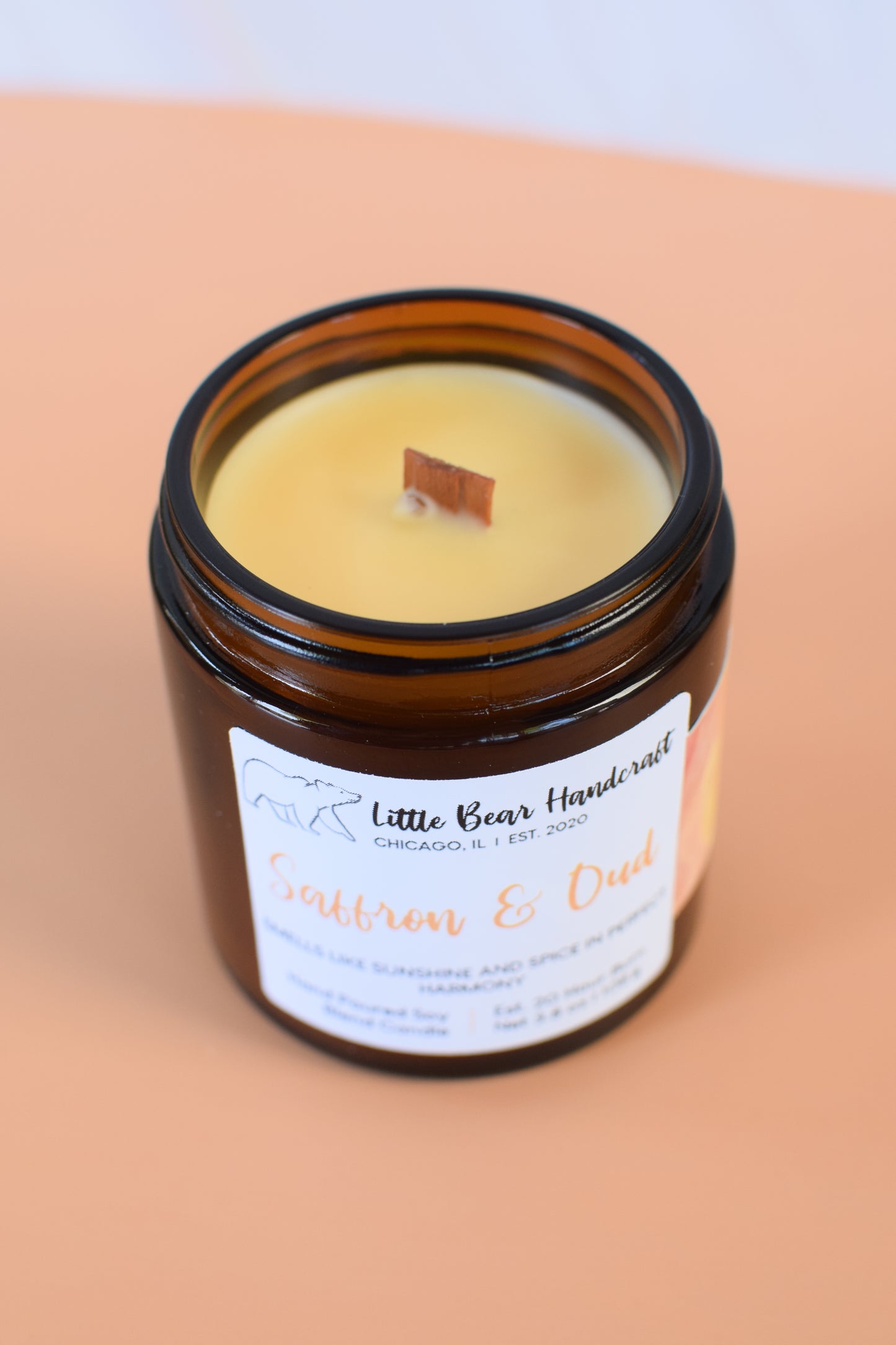 Saffron & Oud Decorated Wood Wick Candle