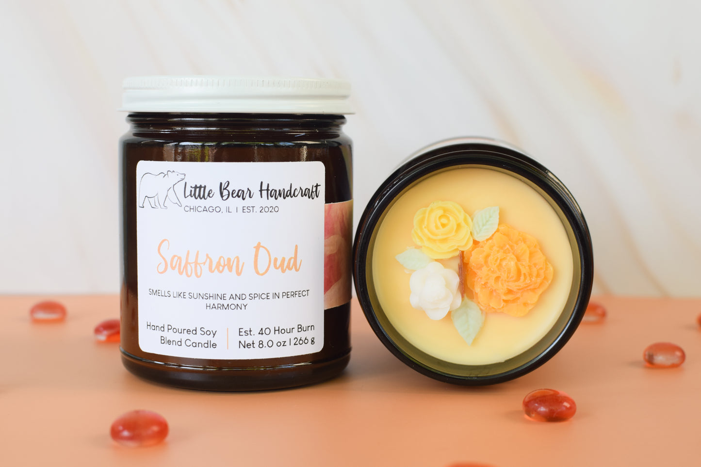 Saffron & Oud Decorated Wood Wick Candle