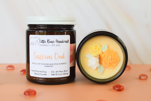 Saffron & Oud Decorated Wood Wick Candle