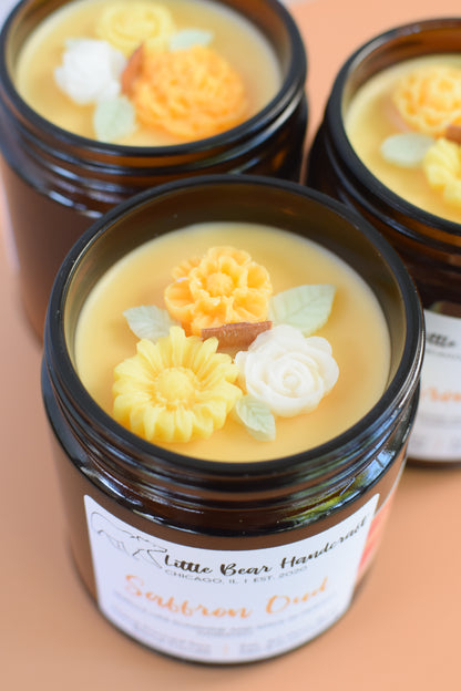 Saffron & Oud Decorated Wood Wick Candle