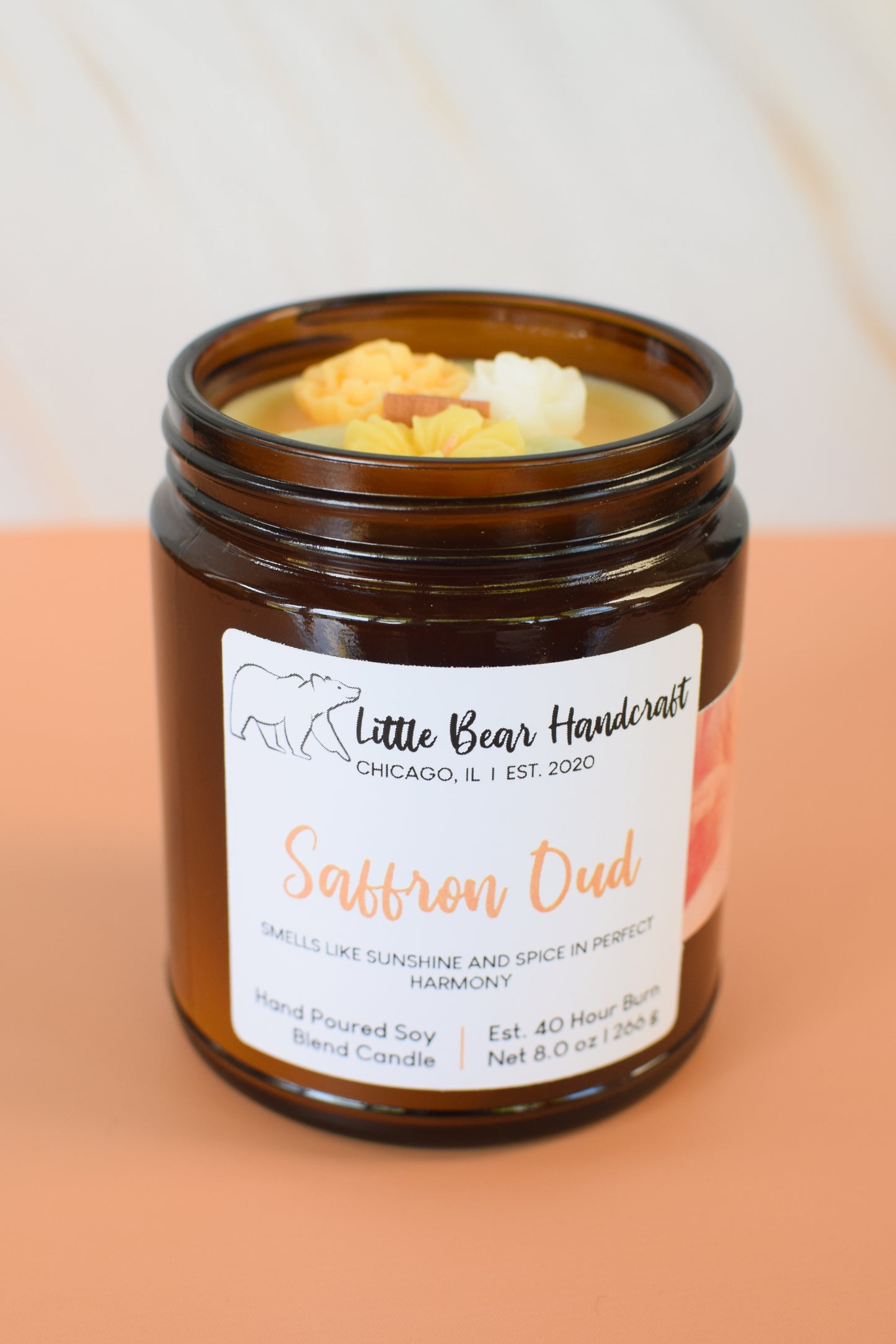 Saffron & Oud Decorated Wood Wick Candle