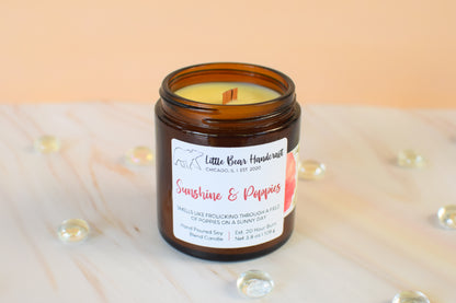 Sunshine & Poppies Decorated Wood Wick Candle