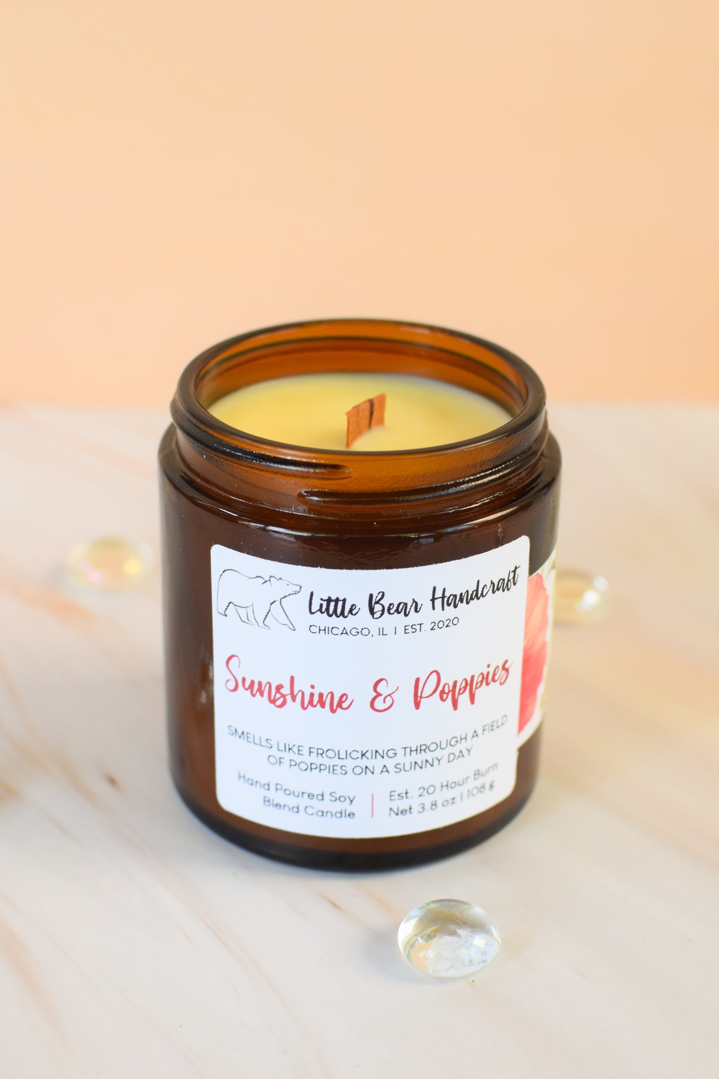 Sunshine & Poppies Decorated Wood Wick Candle