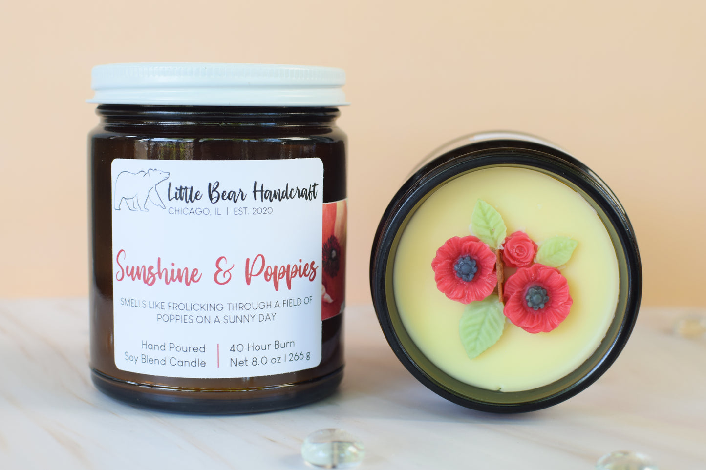Sunshine & Poppies Decorated Wood Wick Candle