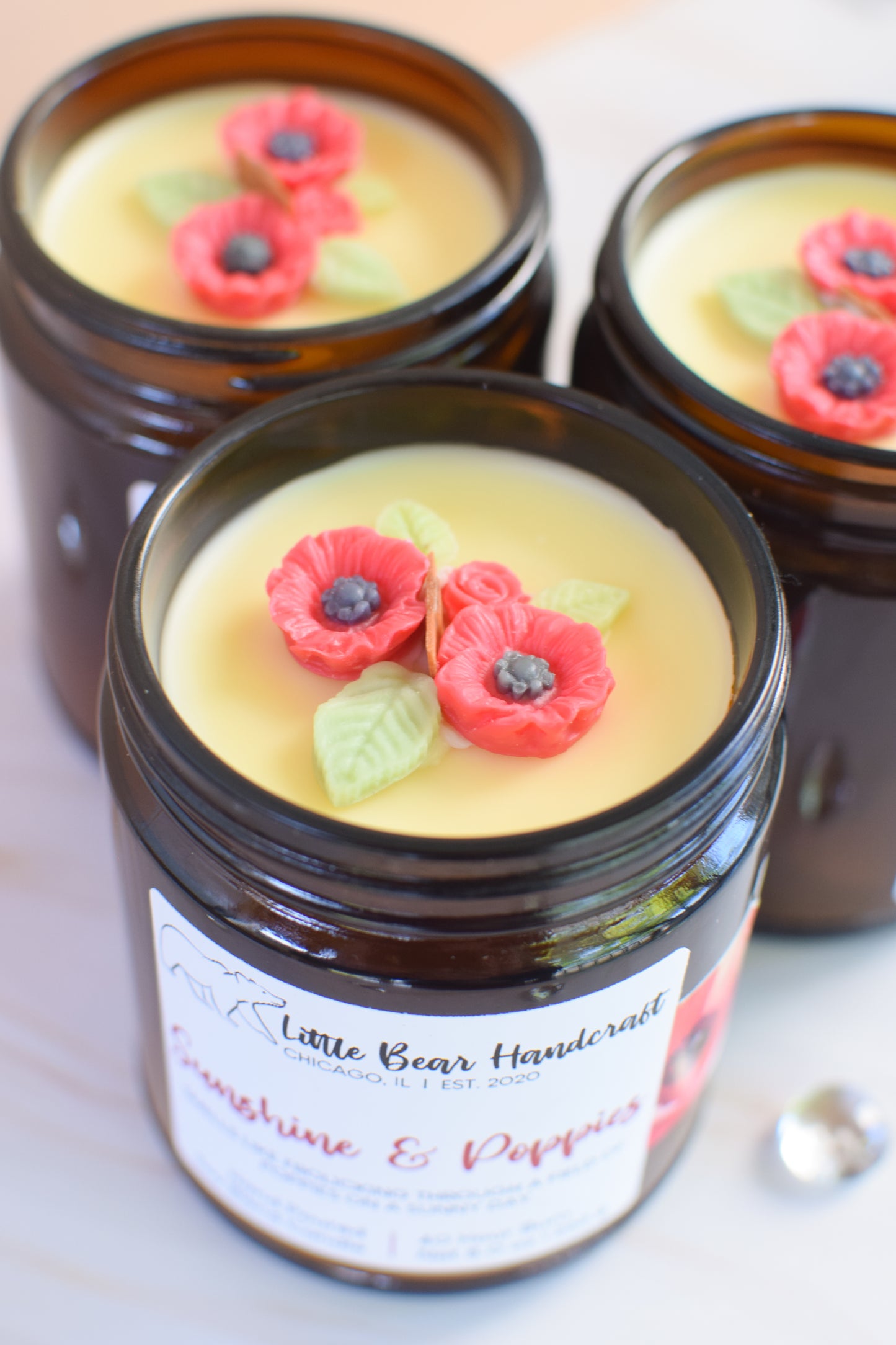 Sunshine & Poppies Decorated Wood Wick Candle