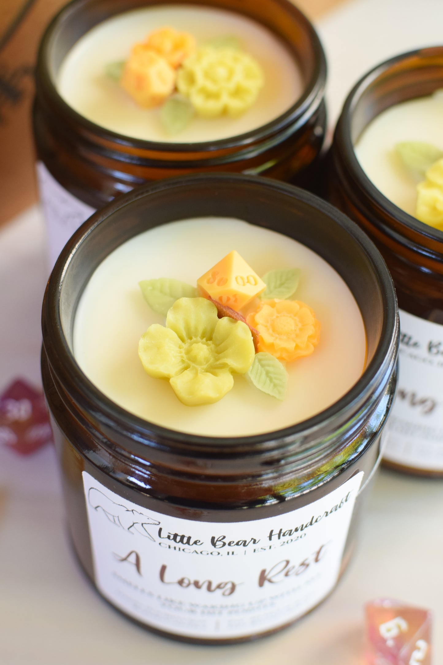 A Long Rest Decorated TTRPG Wood Wick Candle