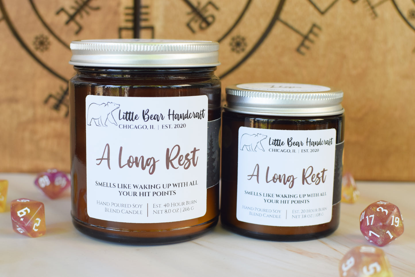 A Long Rest Decorated TTRPG Wood Wick Candle