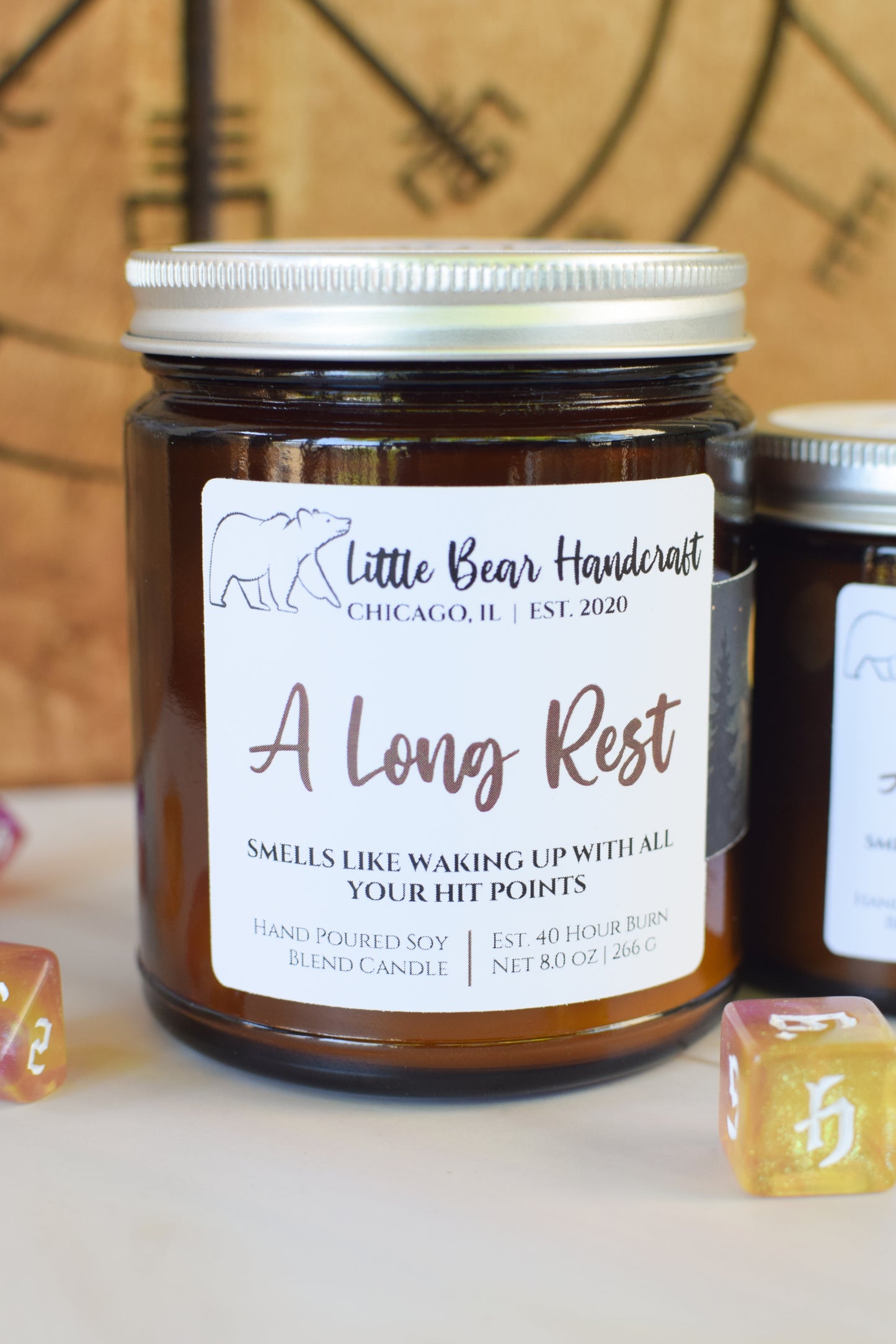 A Long Rest Decorated TTRPG Wood Wick Candle