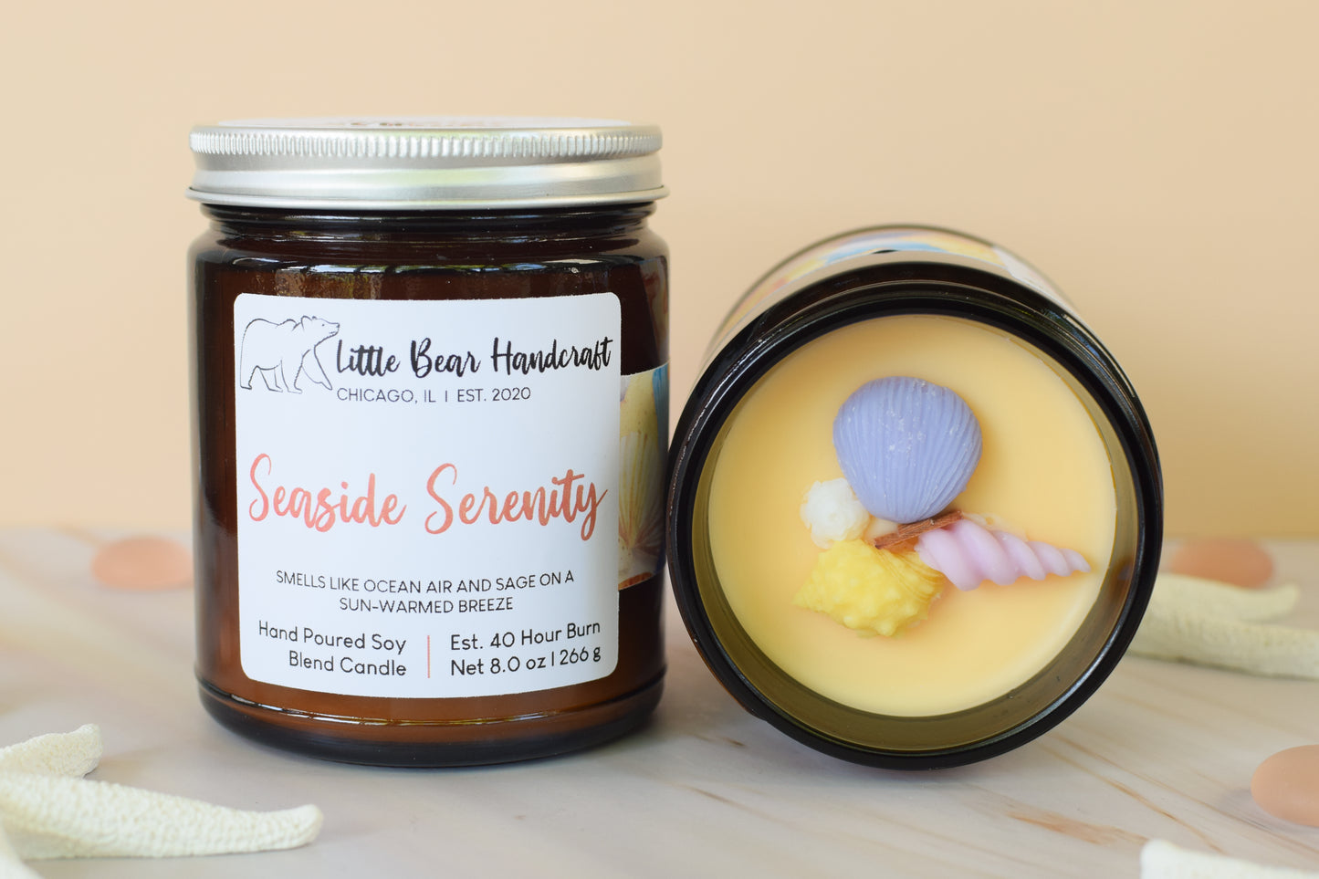 Seaside Serenity Decorated Wood Wick Candle