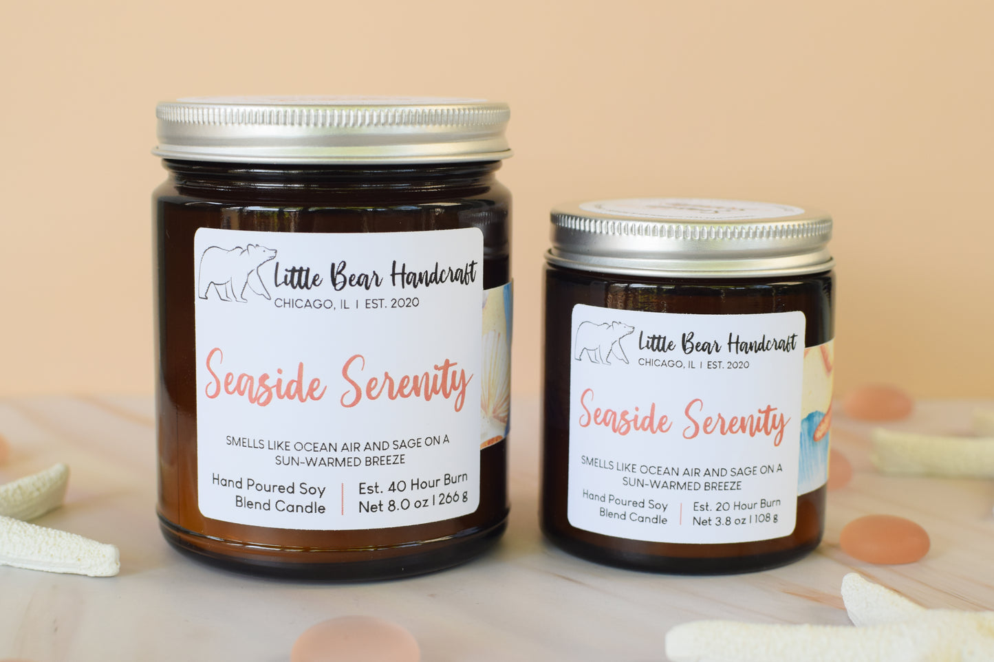 Seaside Serenity Decorated Wood Wick Candle