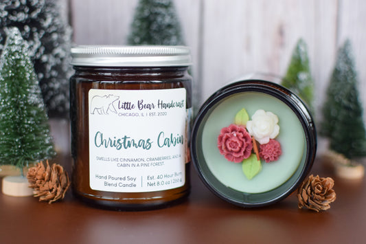 Christmas Cabin Decorated Wood Wick Candle