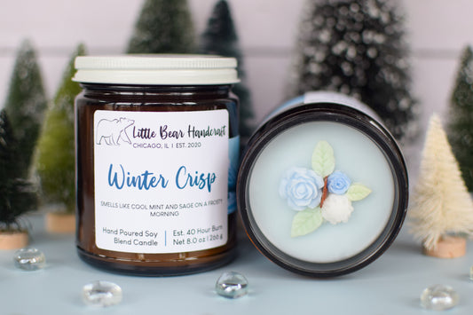 Winter Crisp Decorated Wood Wick Candle