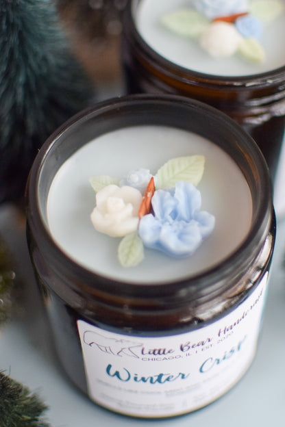 Winter Crisp Decorated Wood Wick Candle