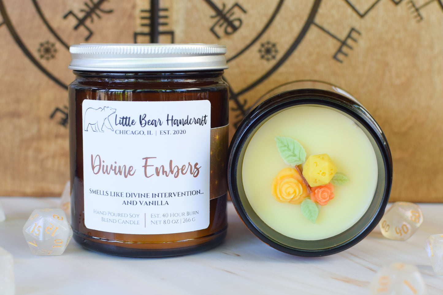 Divine Embers Decorated TTRPG Wood Wick Candle