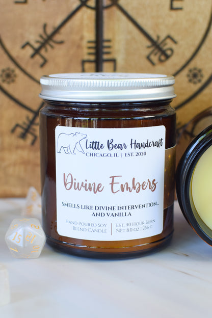 Divine Embers Decorated TTRPG Wood Wick Candle