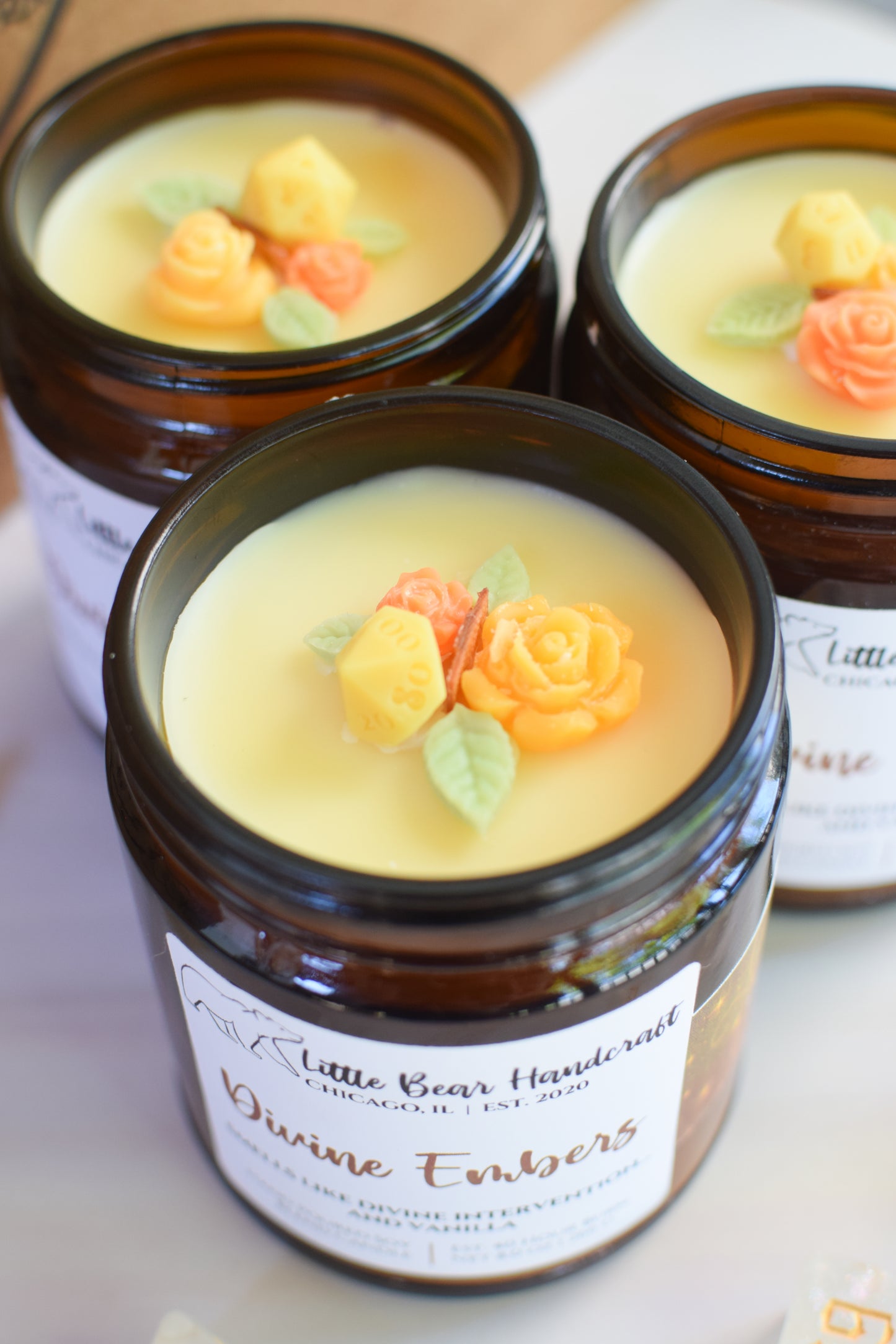 Divine Embers Decorated TTRPG Wood Wick Candle