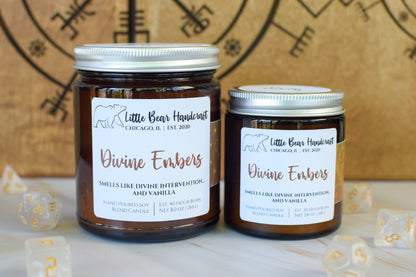 Divine Embers Decorated TTRPG Wood Wick Candle