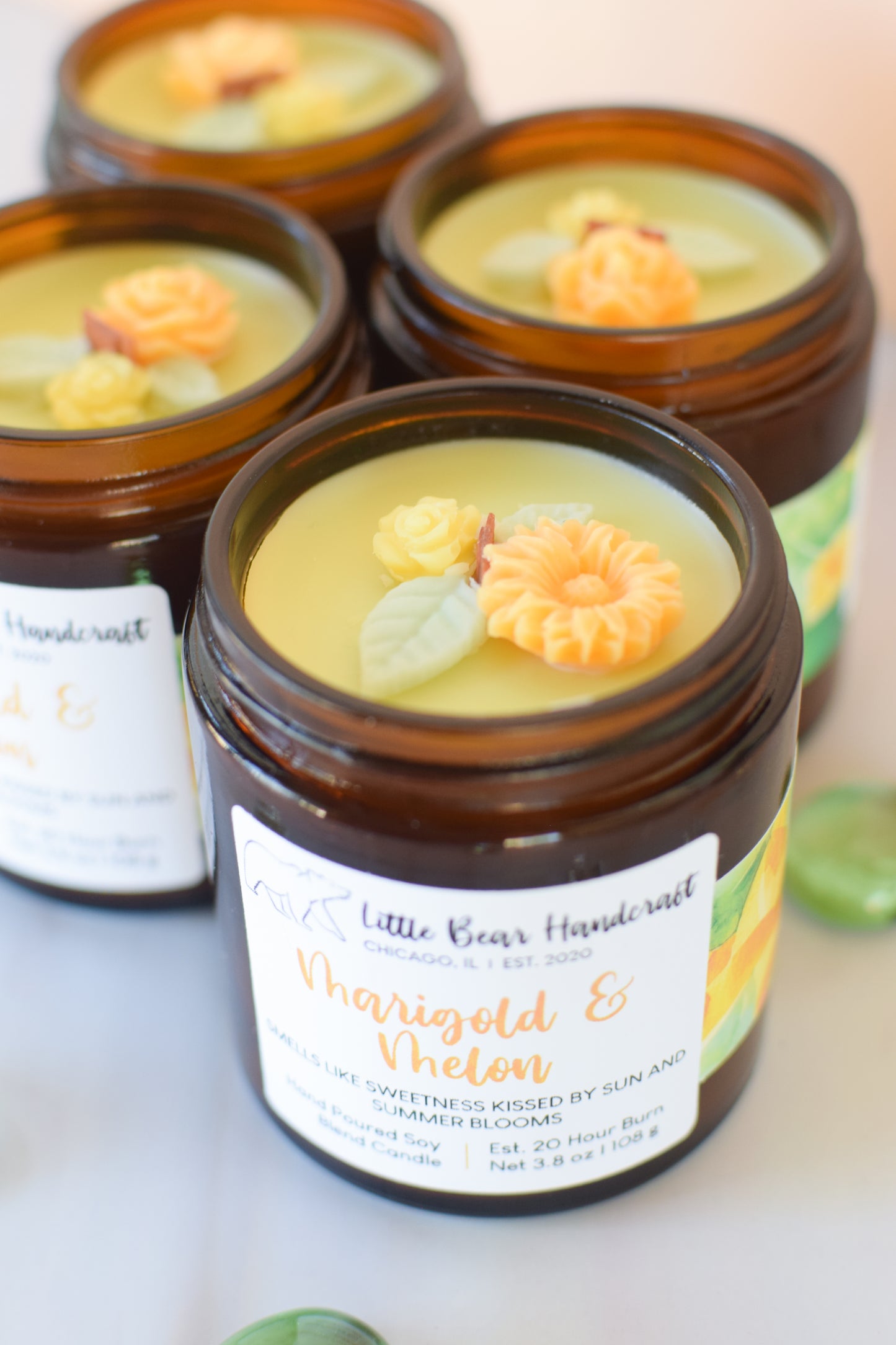 Marigold & Melon Decorated Wood Wick Candle