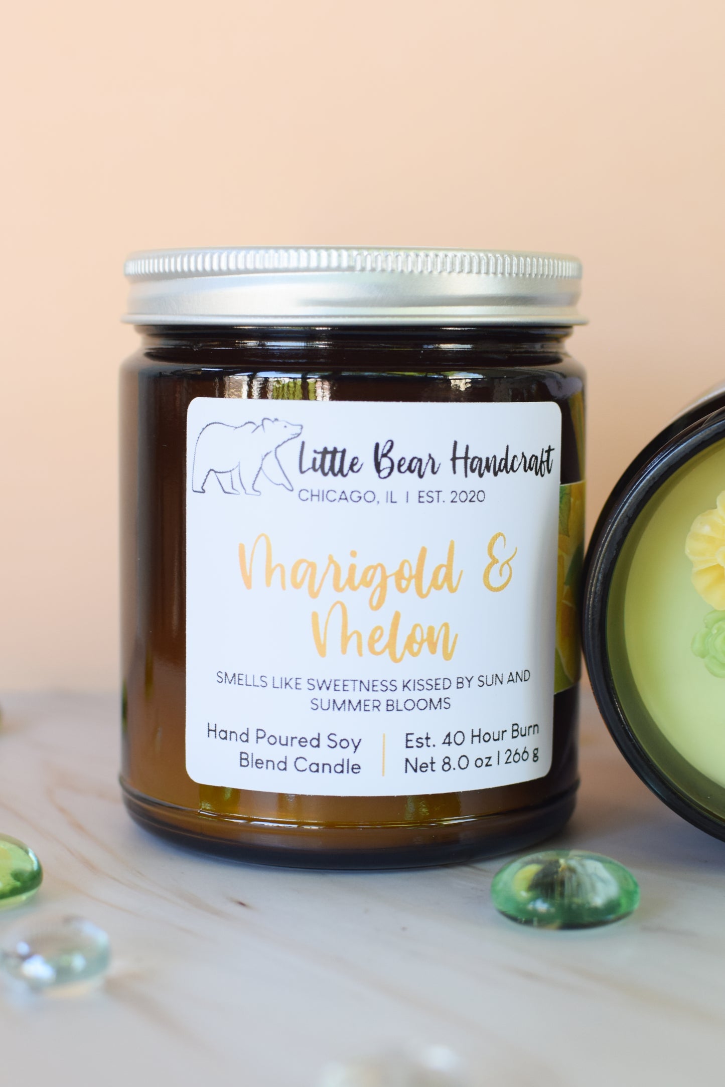 Marigold & Melon Decorated Wood Wick Candle