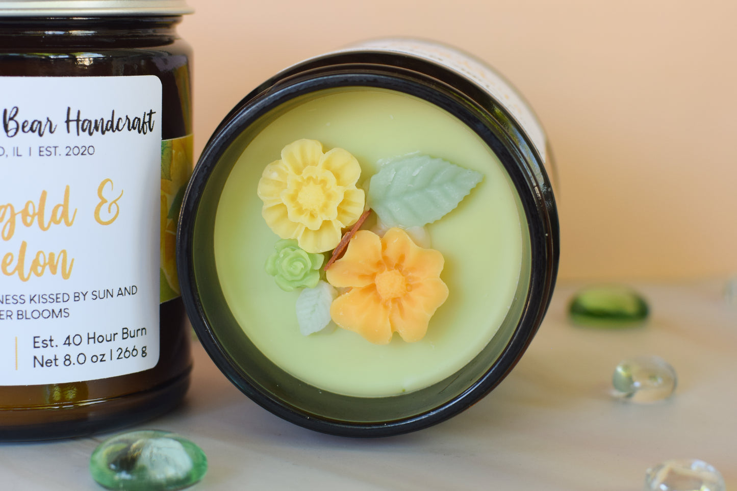 Marigold & Melon Decorated Wood Wick Candle