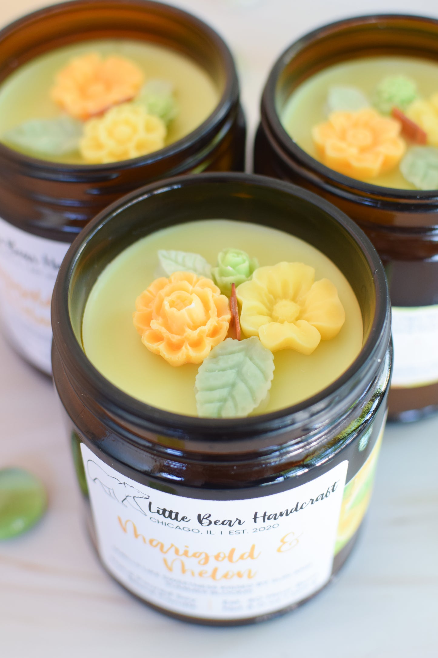 Marigold & Melon Decorated Wood Wick Candle