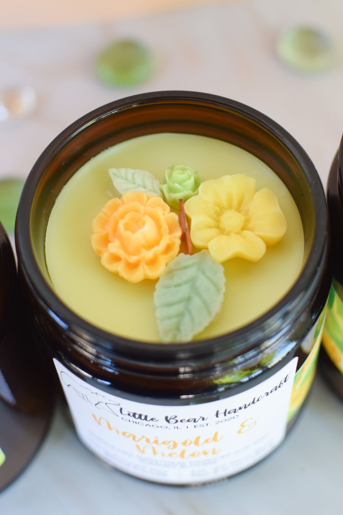 Marigold & Melon Decorated Wood Wick Candle