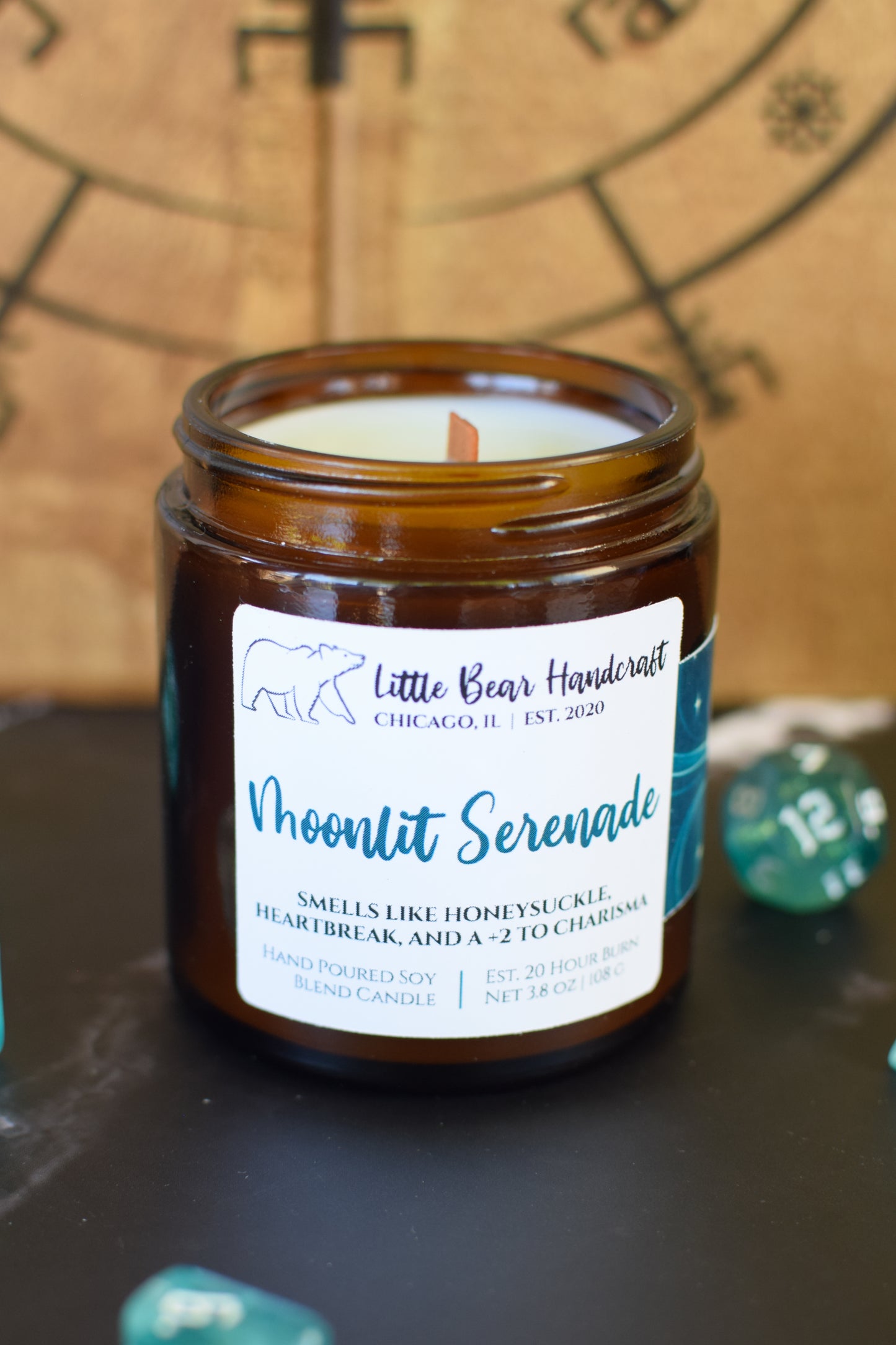 Moonlit Serenade Decorated TTRPG Wood Wick Candle