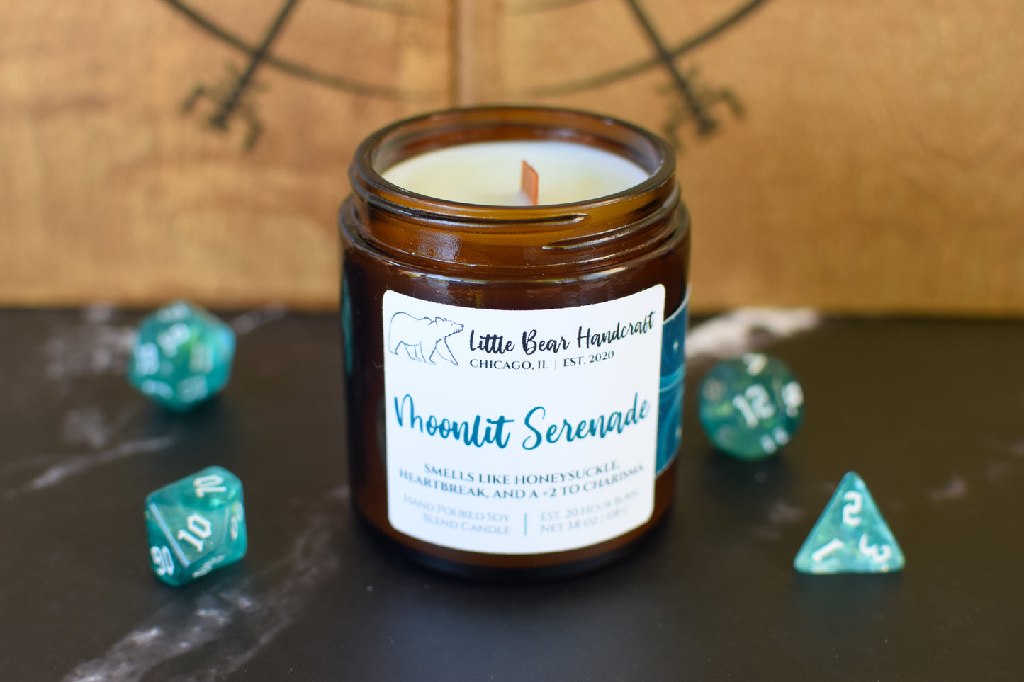 Moonlit Serenade Decorated TTRPG Wood Wick Candle
