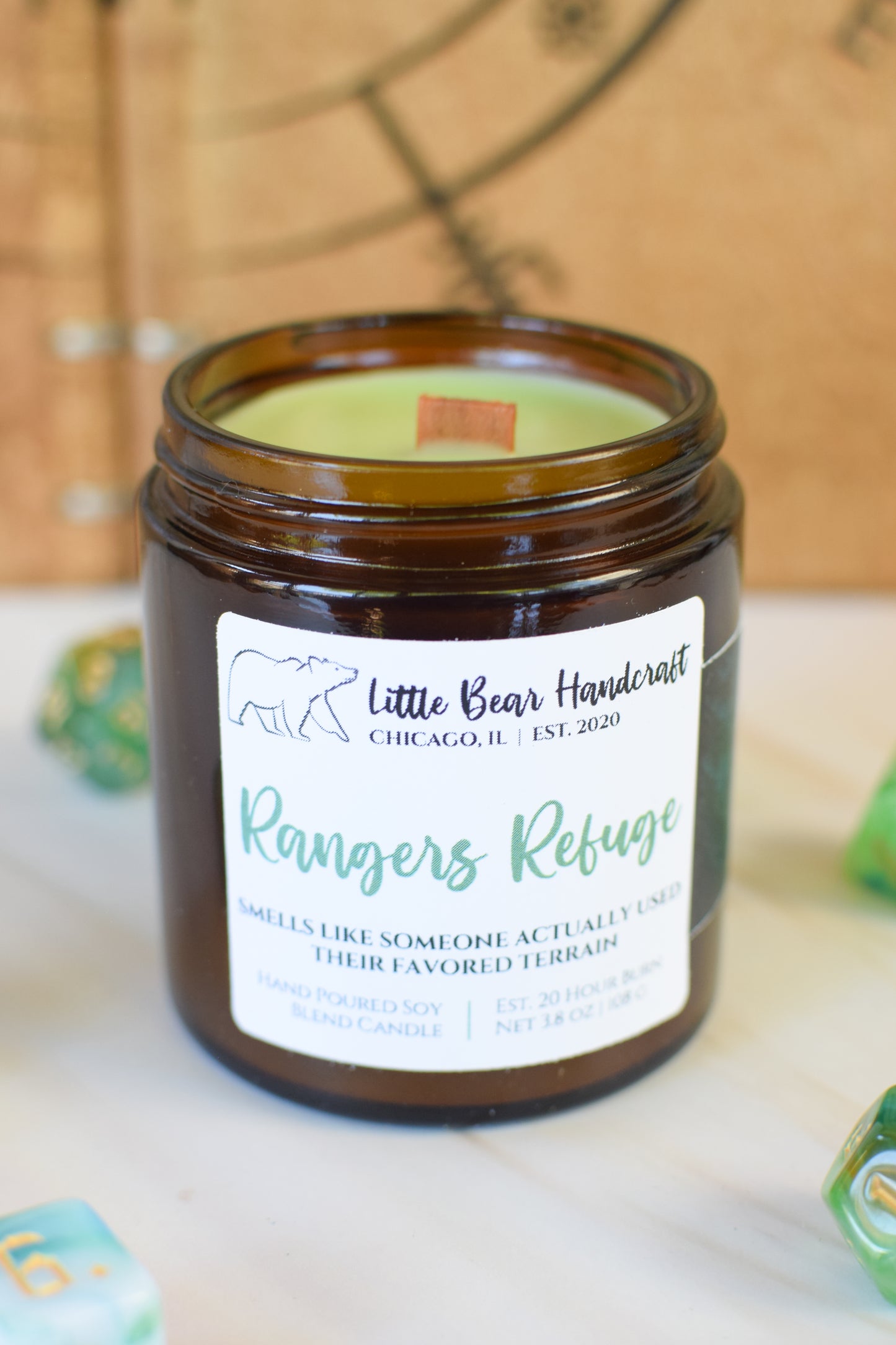 Ranger's Refuge Decorated TTRPG Wood Wick Candle