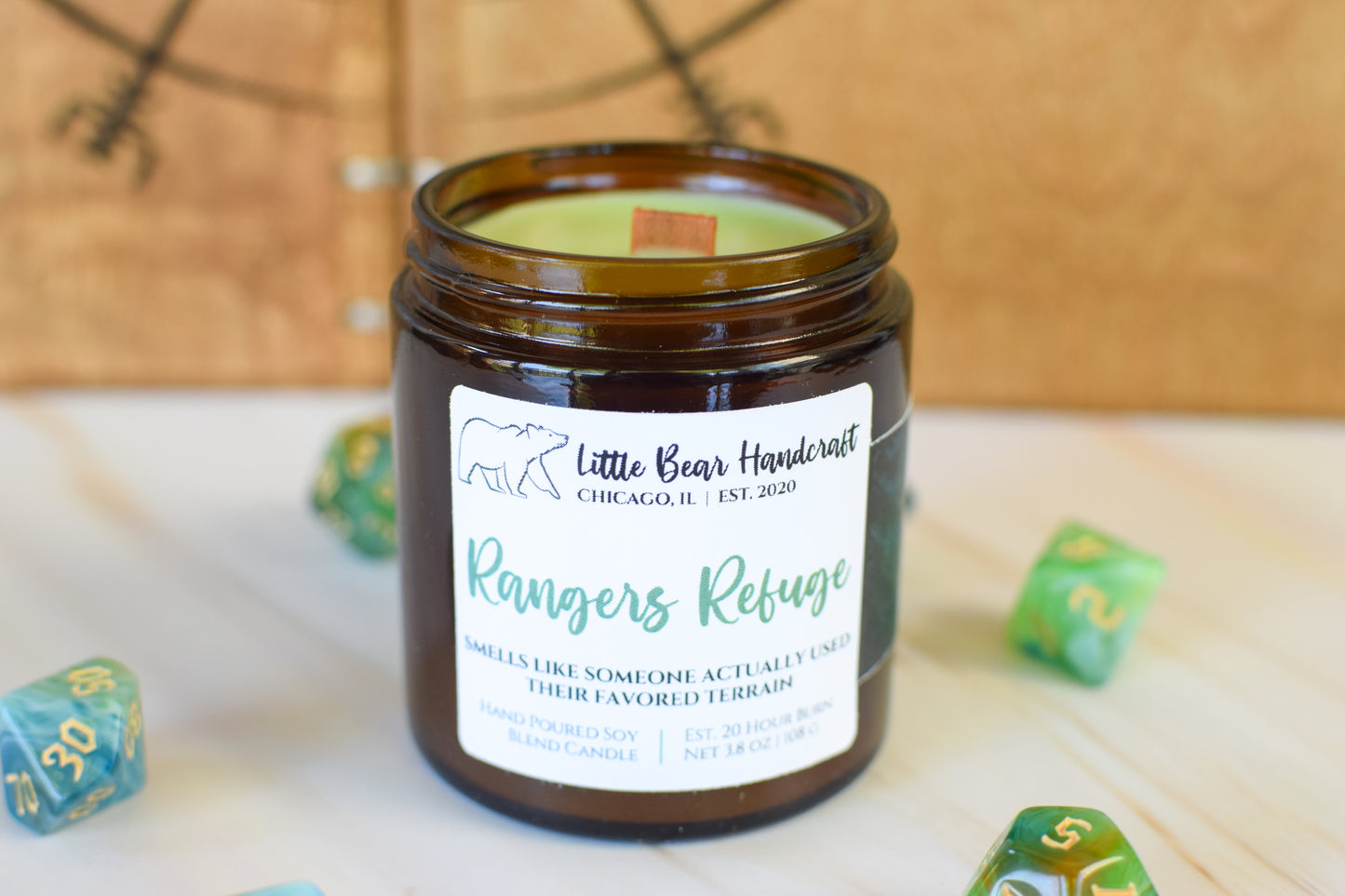 Ranger's Refuge Decorated TTRPG Wood Wick Candle