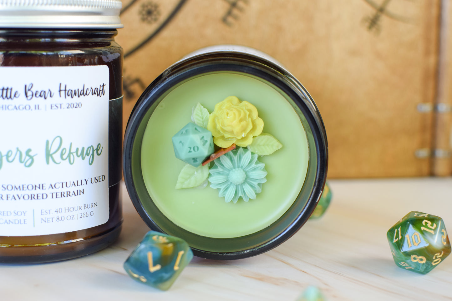 Ranger's Refuge Decorated TTRPG Wood Wick Candle