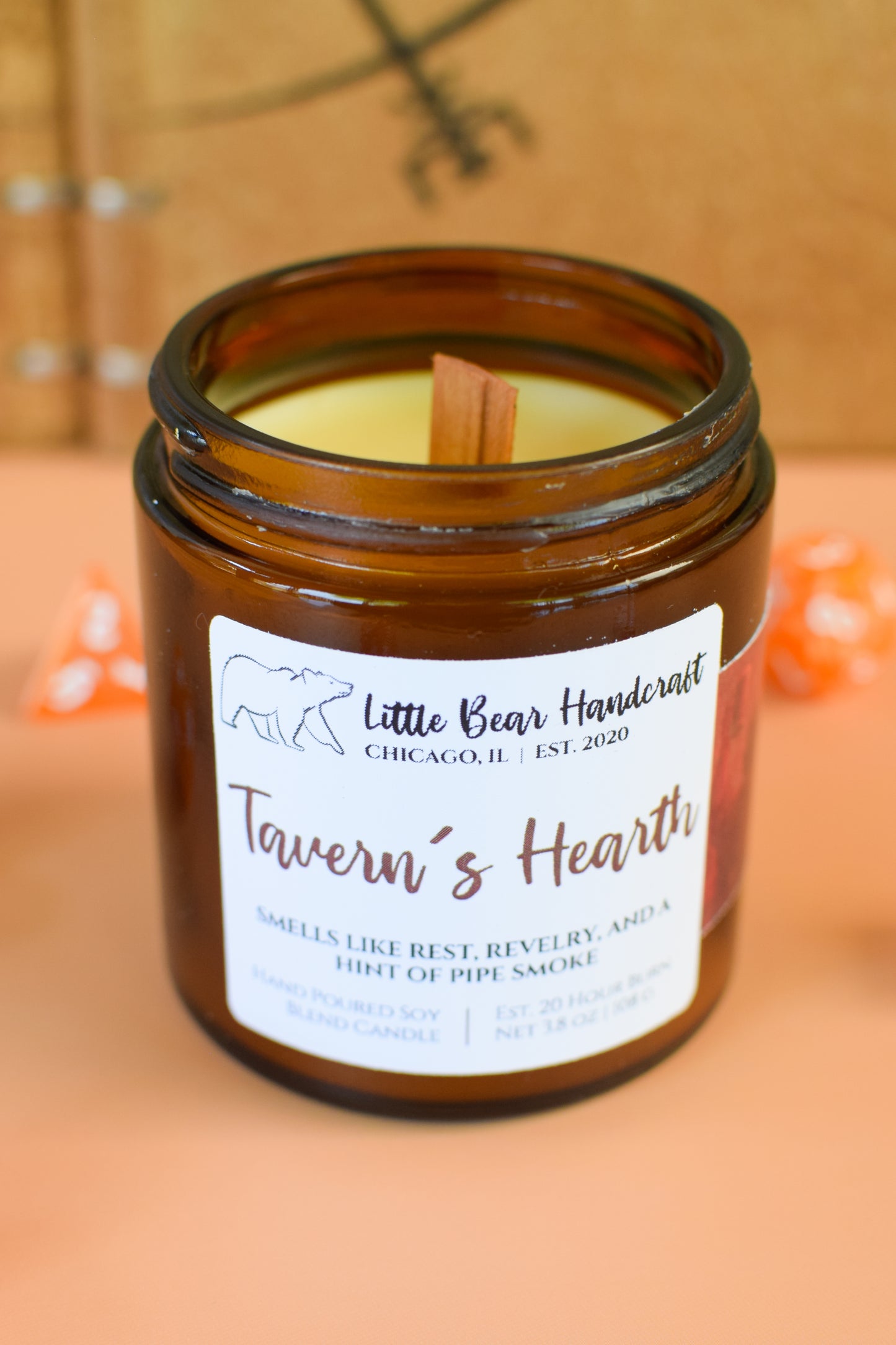 Tavern's Hearth Decorated TTRPG Wood Wick Candle